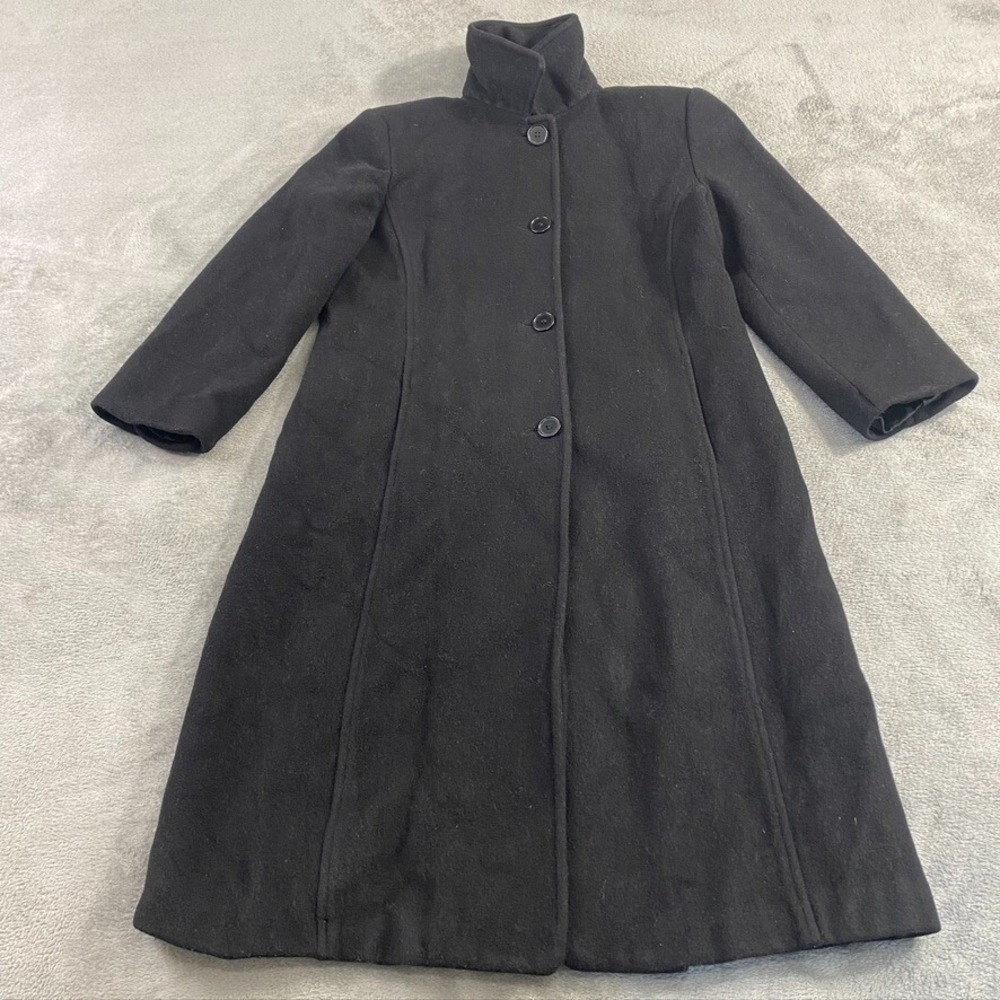 Larry Levine Nordstrom Coat Womens‎ 10 Black 100% Camel Hair Mid Length Overcoat